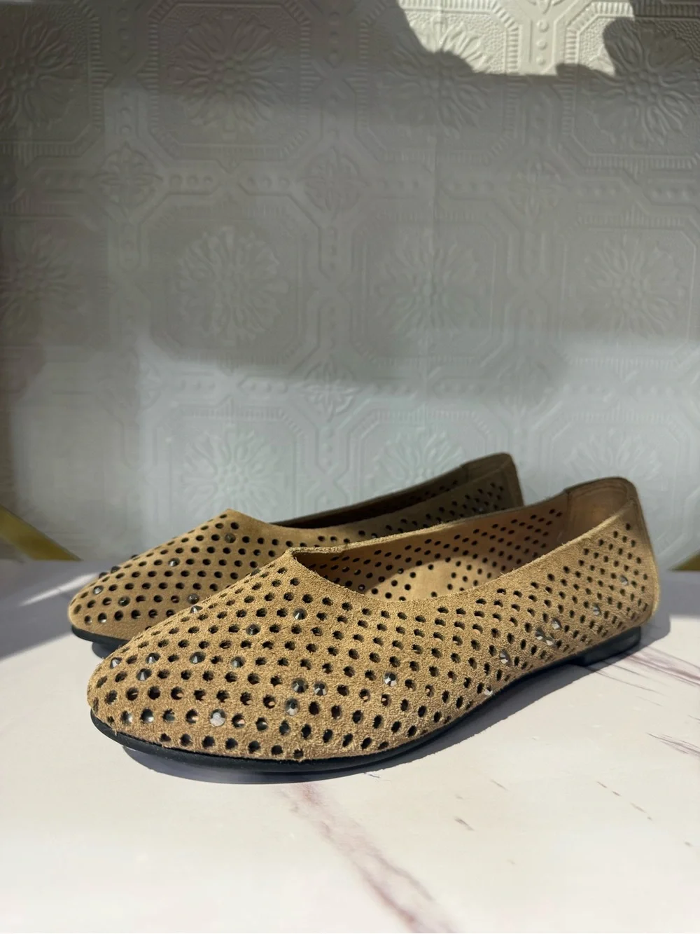 All Black Speckled Ballet - 261030 Women's Sparkly Suede Ballet Flats - Tan